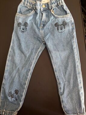 Zara Light Blue Denim Jeans with Black Mickey Prints